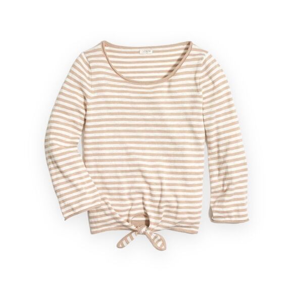 J. Crew Boat Neck Three Quarter Sleeve Striped Bow Tie Front Blouse - Picture 1 of 3